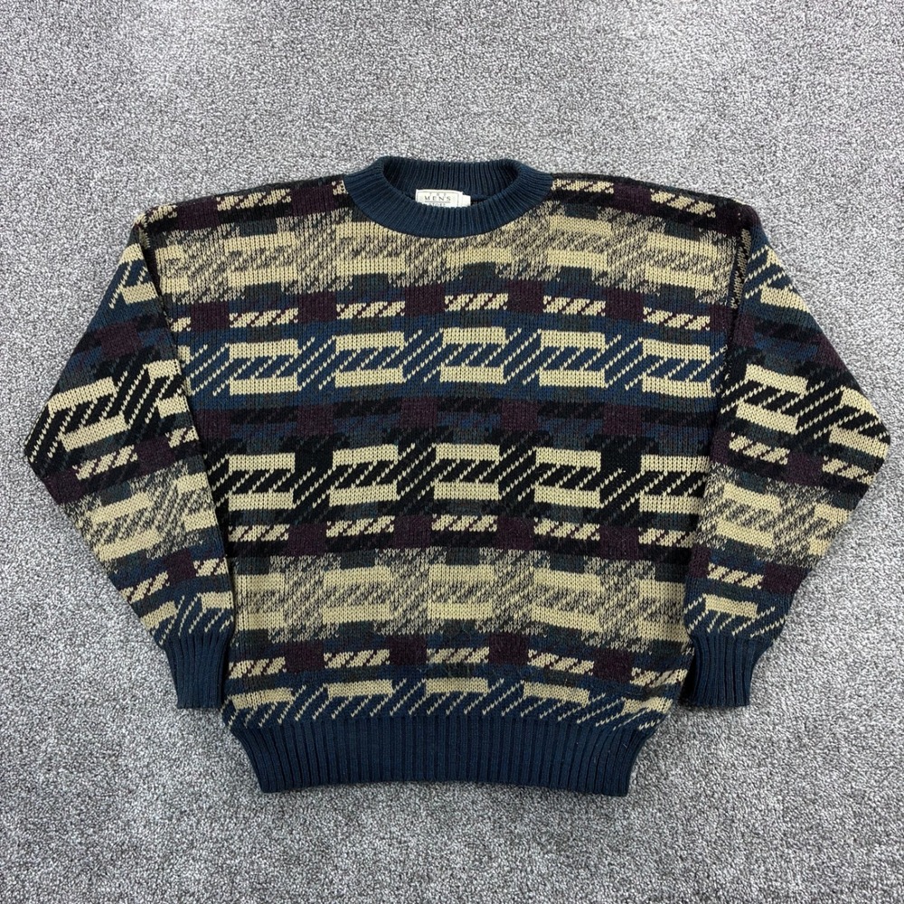 Vintage Sears Sweater Mens XL Geometric Knit Pullover Crewneck Long Sleeve